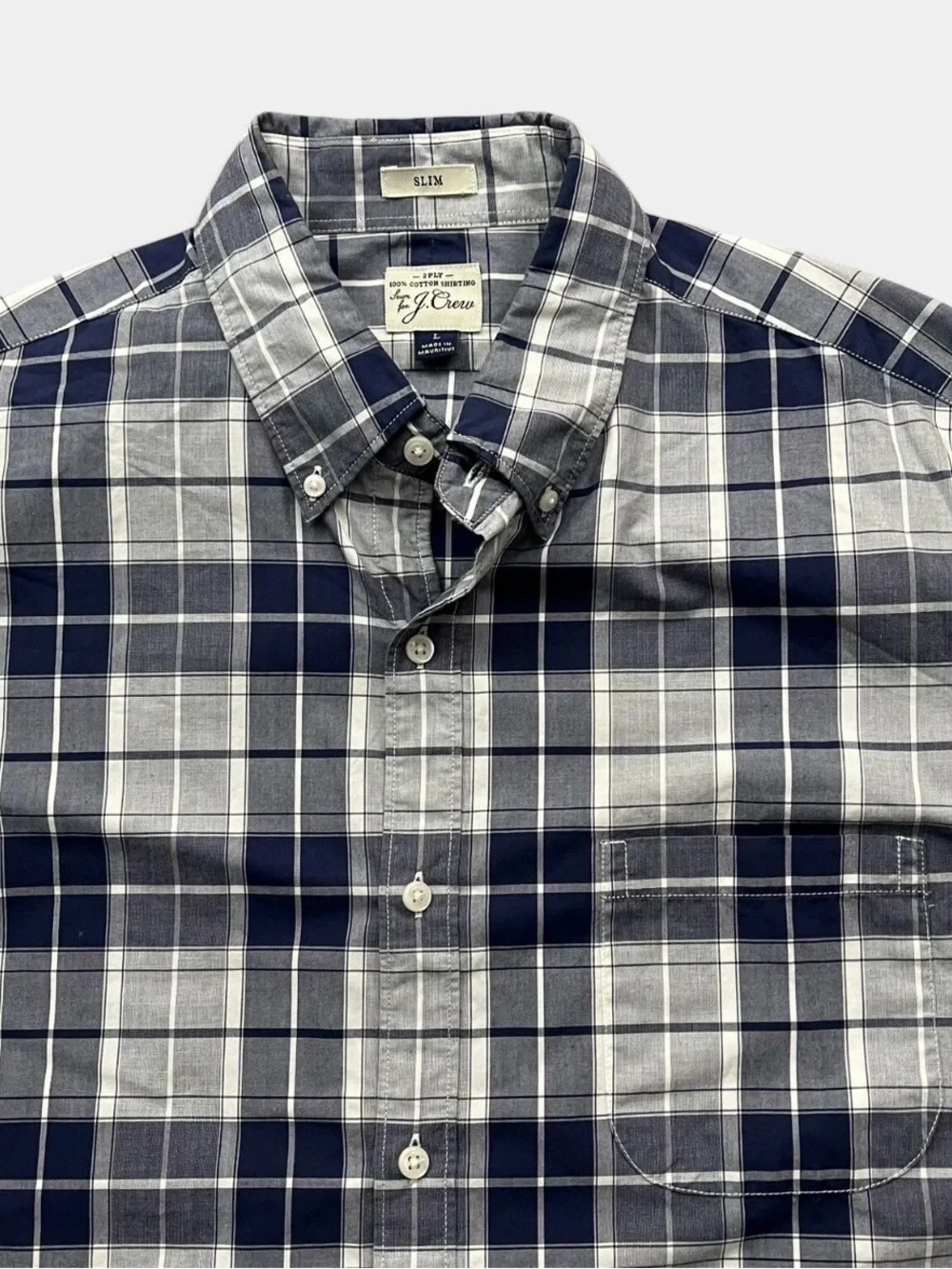 J. Crew Slim Fit Navy Blue Plaid Button Down Cotton Long Sleeve Shirt Size L
